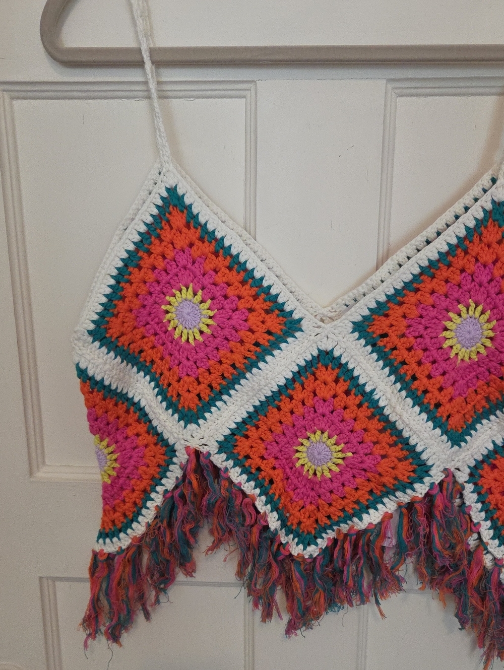 Self Contrast Dixie Crochet Camisole Knit Fringe Hem Top In Happy Colors SZ Med - Picture 6 of 16